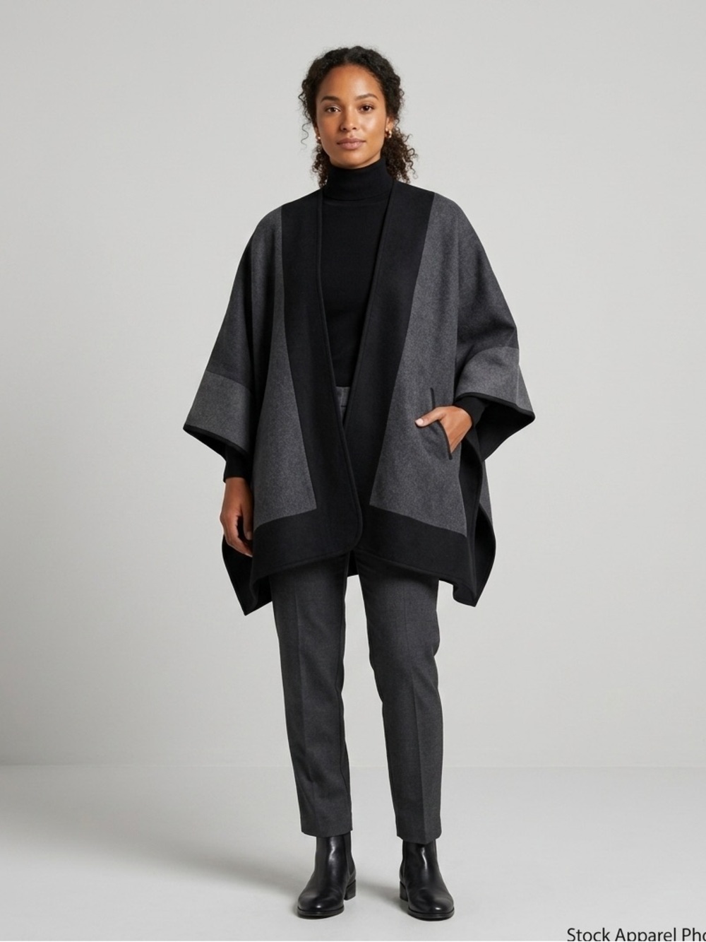 Woolrich Black Grey Color Block Reversible Shawl Sweater Ultra Soft One Size
